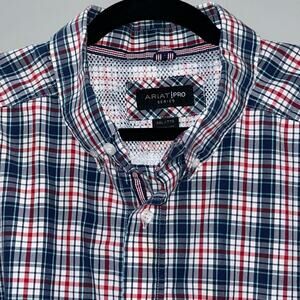 Ariat Pro Series Red/White/Blue Plaid Short Sleeve Button Up Men Sz XXL